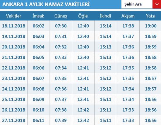 diyanet namaz saatleri 19 kasim pazartesi ezan saatleri kacta