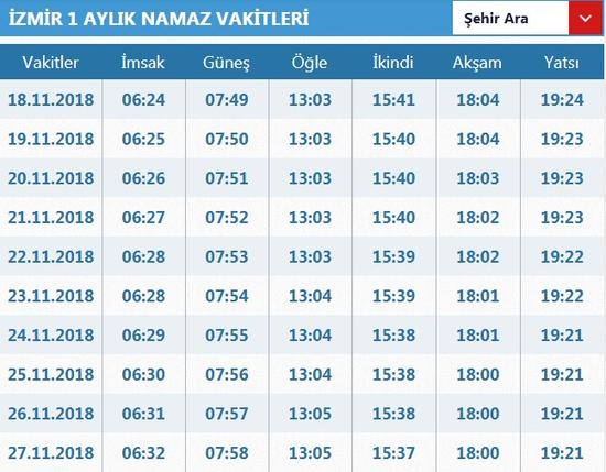 diyanet namaz saatleri 19 kasim pazartesi ezan saatleri kacta