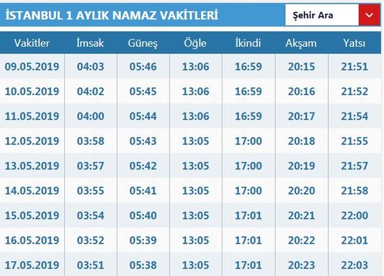istanbul ezan saatleri 2020