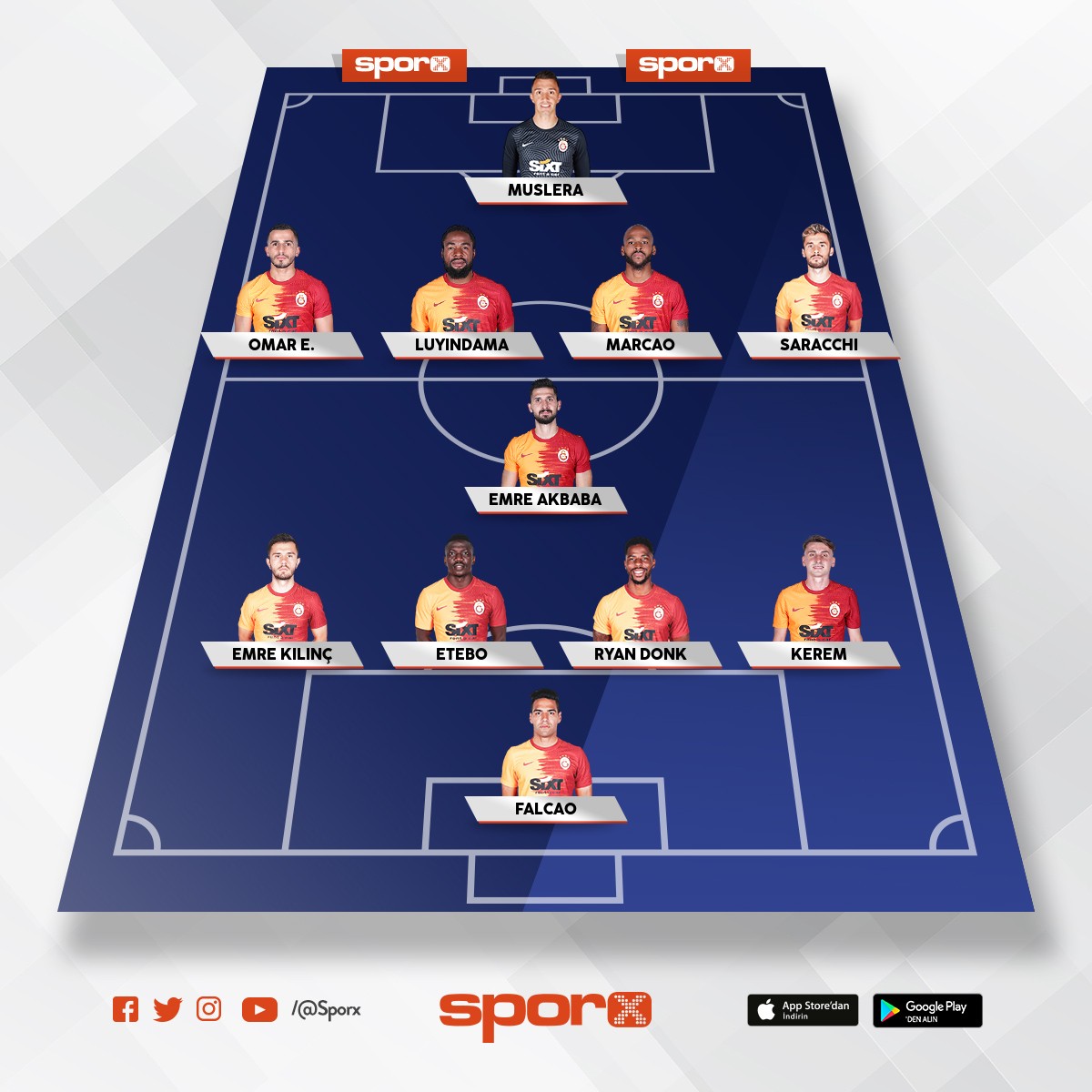 Galatasaray 2020 2021 kadrosu Sporx İlk11